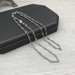 s925纯银项链女时尚个性简约复古竹节链锁骨链男女士欧美潮流饰品
