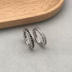 S925 Sterling Silver Ring Women's Fashion Stylish Simple Retro Thai Silver Hand-Inlaid Ring Women's Trendyy Jewelry