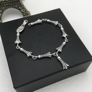 S925纯银手链女时尚个性复古燕尾节鱼骨节手链男女欧美潮流饰品