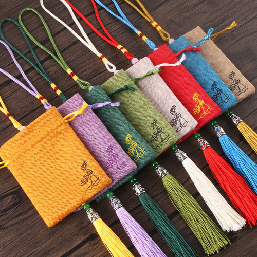 端午节香包布袋香囊空袋亚麻布香袋中草药袋子印荷花束口定制logo