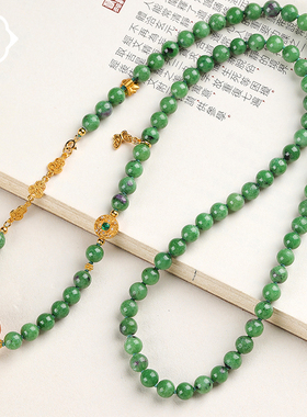 顽石灵 925银设计款近全绿色红绿宝石手串手链项链 W1-59