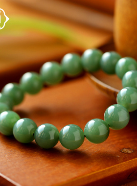 顽石灵粉嫩细腻毕业级一级细肉粉青和田玉圆珠手串W1-151