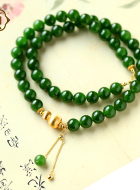 顽石灵毕业级老坑料菠菜绿S925银设计款和田玉碧玉项链W2-107