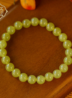顽石灵通体暖黄毕业级细肉黄口和田玉圆珠手串W2-309