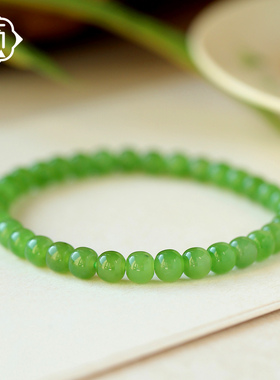 顽石灵温婉雅致毕业级乌兰海苹果绿碧玉小颗粒老型珠手串W1-124