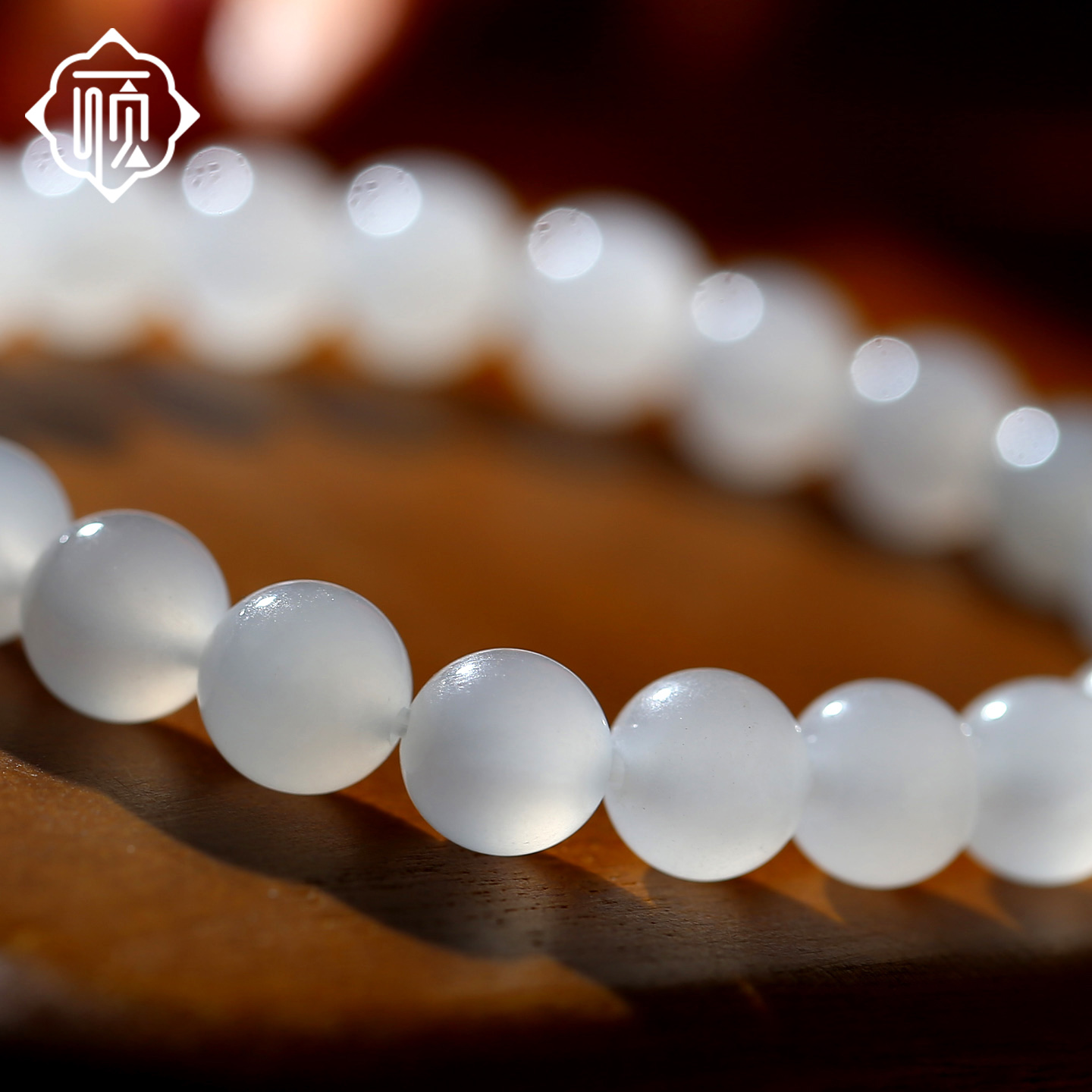 顽石灵素白雅致毕业级高冰青海料细肉和田玉白玉圆珠手串W2-300