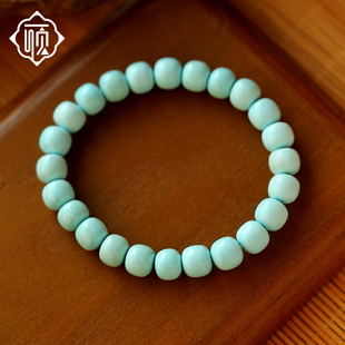 顽石灵复古雅致毕业级云盖蓝果冻料老型苹果珠绿松手串W2 359