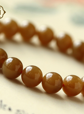 顽石灵吉祥糖韵水晶文玩一级细肉糖玉和田玉圆珠手串W2-353