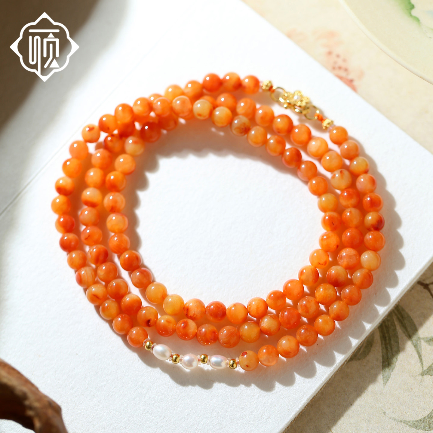 顽石灵精品俏色飘花黄樱桃色南红玛瑙设计款项链手串W2-355