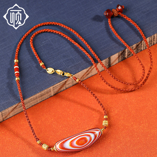 顽石灵 西亚回流老腰珠羊角天珠925银手编项链吊坠颈链W1-122