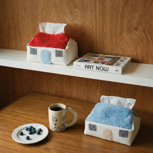 Chokaian可爱新款小房子抽纸袋柔软立体创意桌面纸巾袋布艺ins风