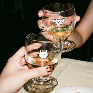 TOTHEMOON原创可爱复古小狗猫猫高脚杯小酒杯咖啡饮料杯shot杯ins