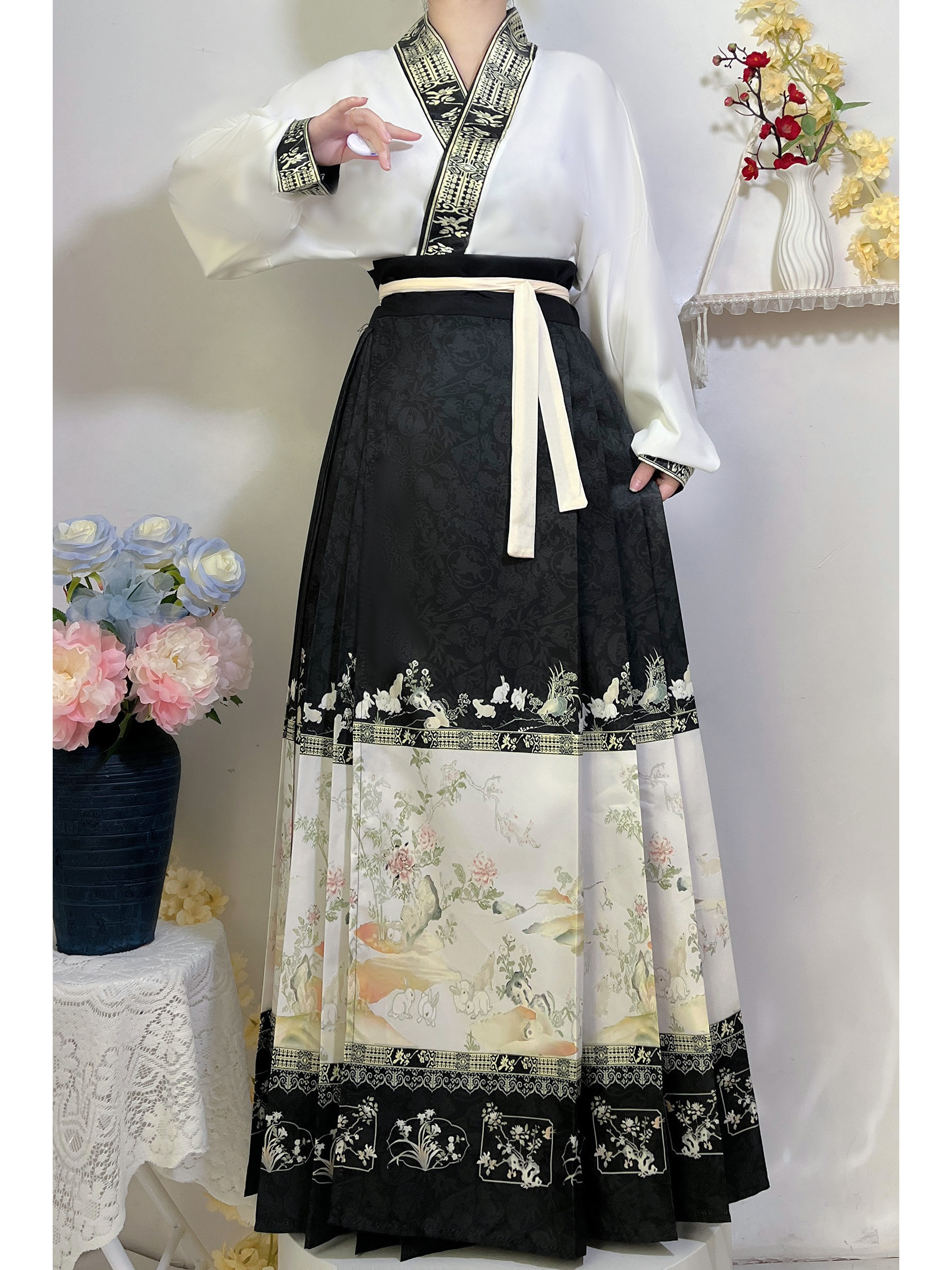 墨笙原创汉服女改良明制改良飞机袖印花马面裙日常半身裙套装春秋