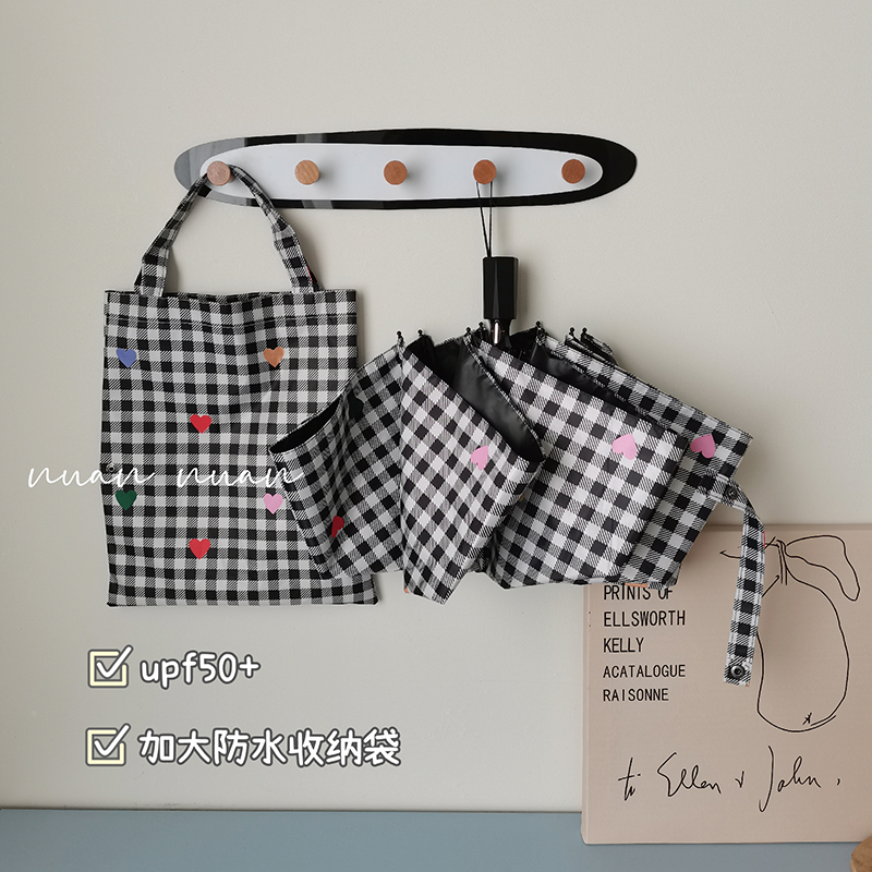 原创格子长柄雨伞女晴雨两用小众ins抗风防晒防紫外线直柄太阳伞