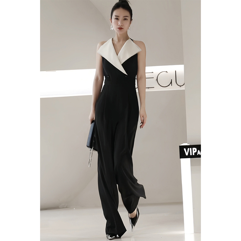 高腰修身显瘦西装领露肩连体裤女