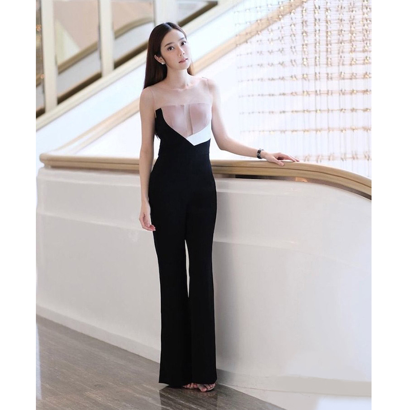 潮牌新款高端名媛网纱拼接连体裤