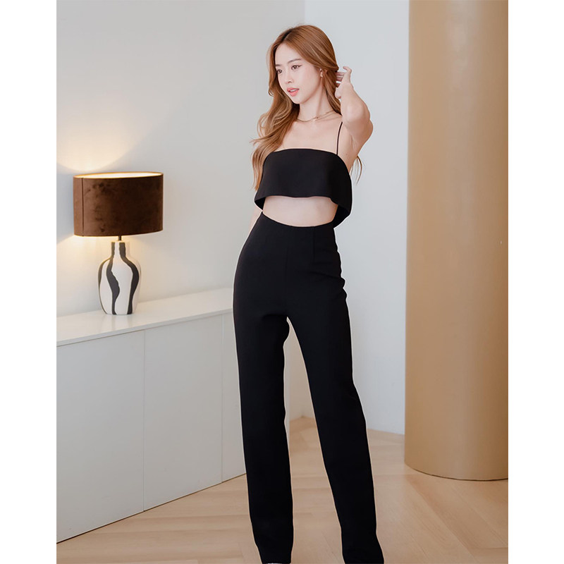 泰国潮牌2026夏季新款修身显瘦高腰性感高端精致直筒吊带连体裤女