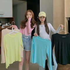 Real shot real price autumn and winter new Korean solid color upper garment thin bottomed shirt versatile loose long sleeve T-shirt