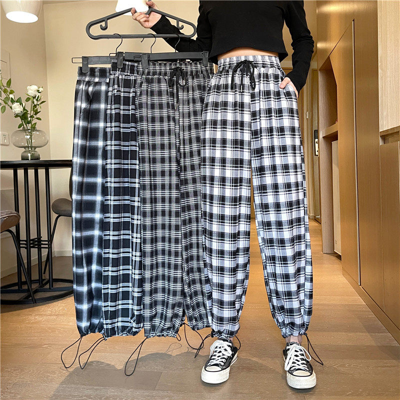 Real shot and real price Korean version new retro corset plaid pants leisure sports pants