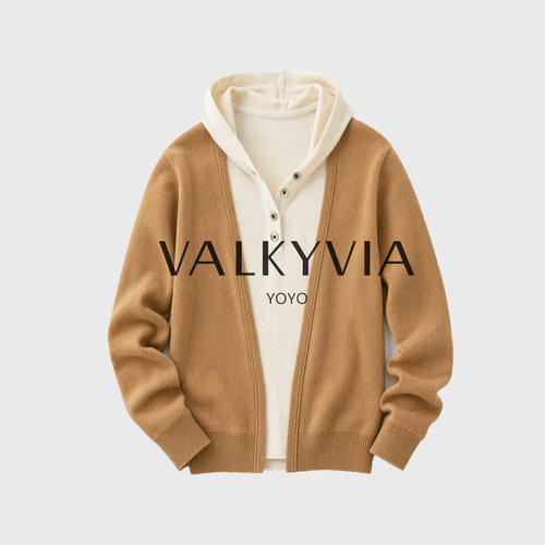 【Valkyvia/悠悠奢品】假两件连帽撞色拼接上衣休闲针织衫66138