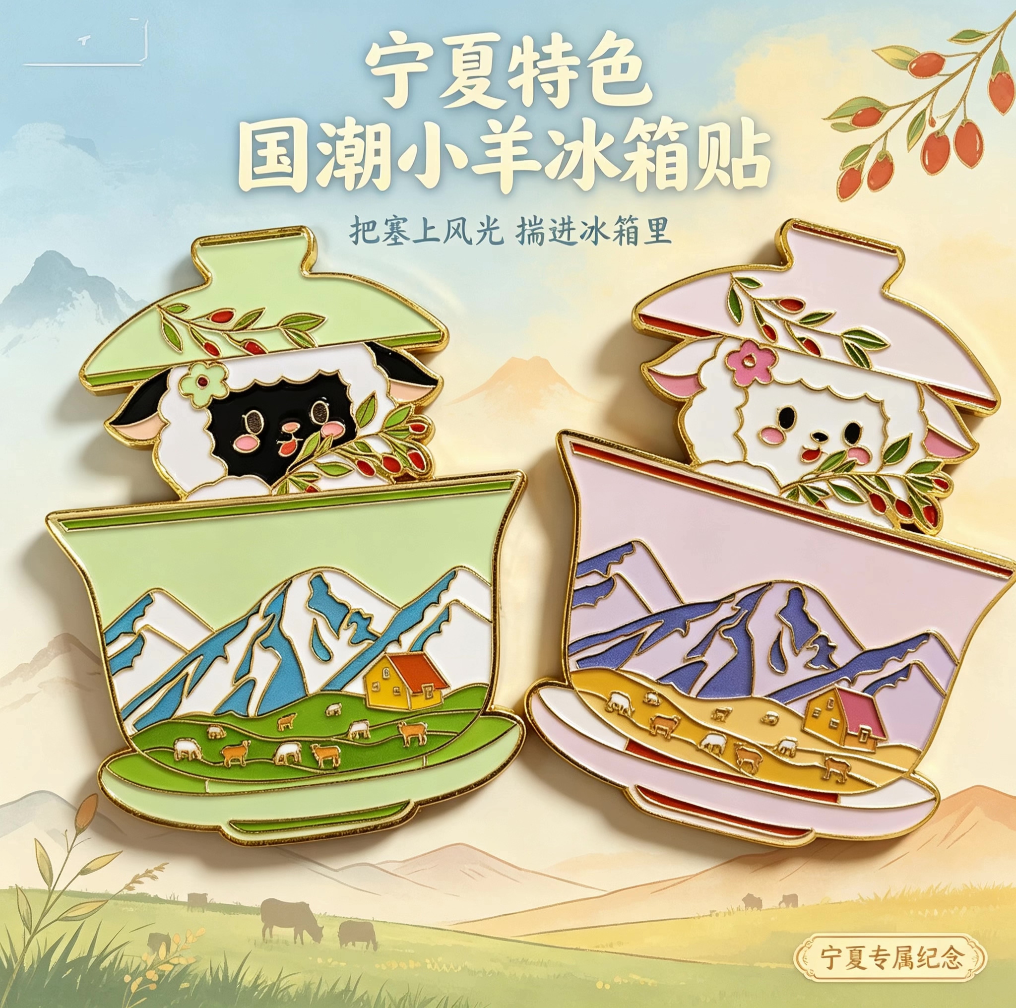 宁夏旅游纪念品冰箱贴金属磁吸景文化创意冰箱贴