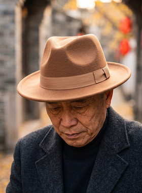 秋冬新款时尚法式复古爵士顶轻奢蝴蝶结包边毛呢礼帽保暖帽