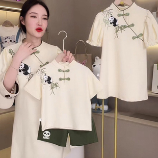 中国风亲子装2026新款夏天一家三口汉服母子polo衫母女连衣裙旗袍