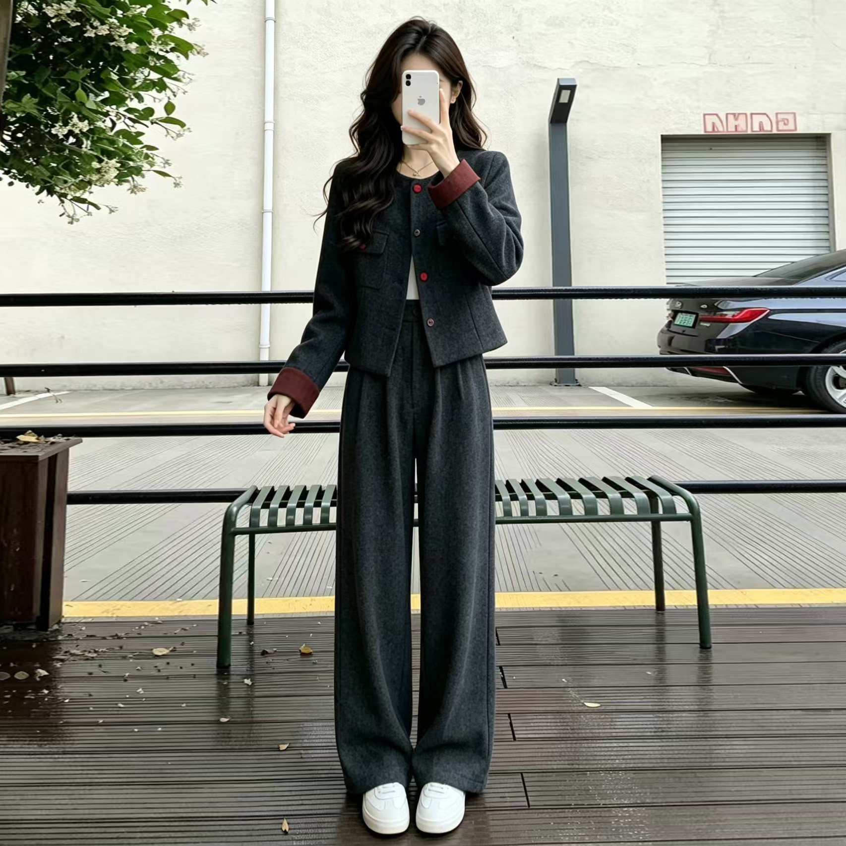 2026韩系灰色休闲运动套装女春秋季时尚减龄洋气西装阔腿裤两件套