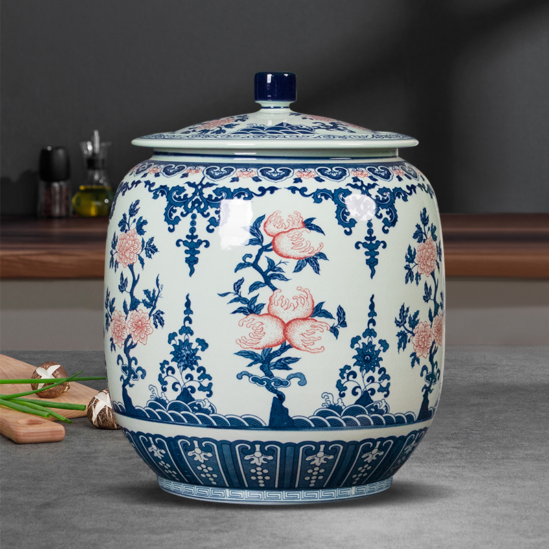 景德镇陶瓷高档存茶叶罐米缸面粉桶20斤30防潮家用密封带盖储物罐