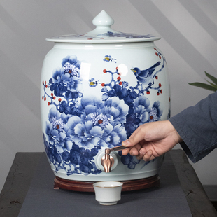 景德镇陶瓷专用存水缸30斤50斤家用带盖纯净水桶饮水机泡茶储水罐