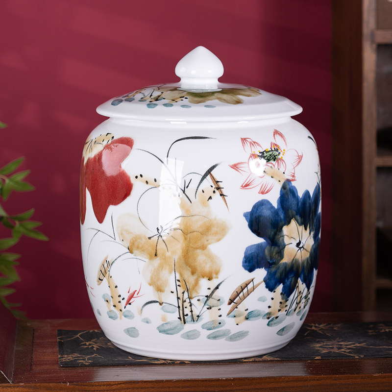 景德镇陶瓷加厚米缸油缸面粉桶20/30/50斤防潮密封腌泡菜肉储物罐