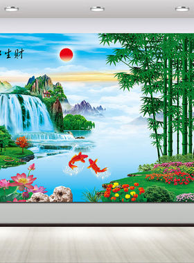 树林风景画唯美墙壁画阳光花草小路清新挂画客厅餐厅绿色自粘贴画
