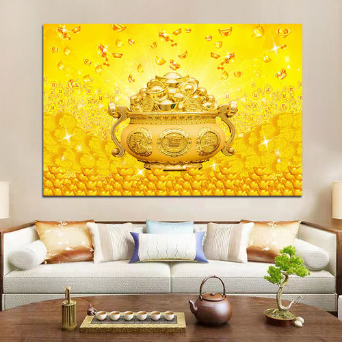 聚宝盆装饰画黄金满地财源滚滚餐厅客厅沙发背景墙挂画金元宝贴画 - 封面