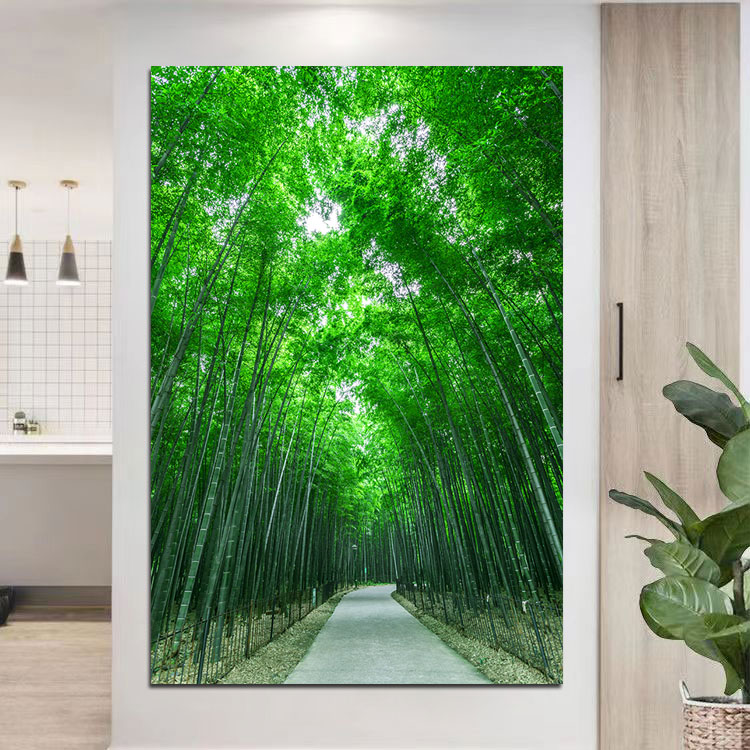 竹子风景画竹林小路客厅玄关装饰画绿色护眼走廊过道墙贴画自粘画