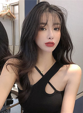 交叉镂空小吊带女外穿挂脖性感内搭白色带胸垫背心设计感黑色上衣