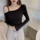 打底衫 露肩上衣性感辣妹风秋季 t恤女修身 内搭一字肩大码 新款 长袖