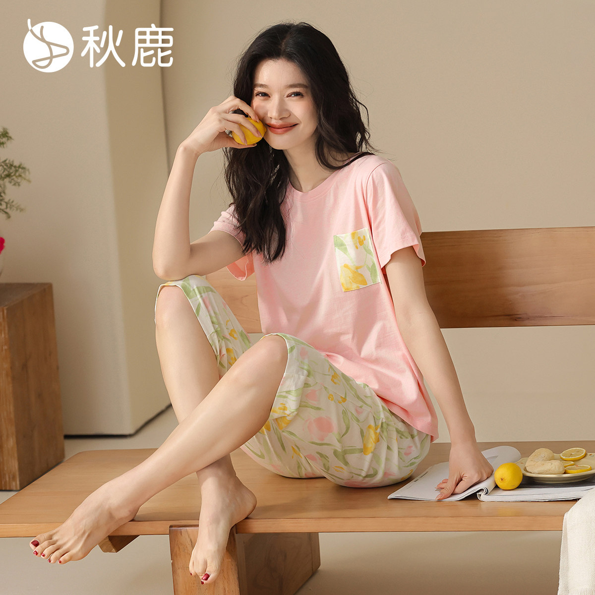 夏季薄款印花短袖七分裤家居服