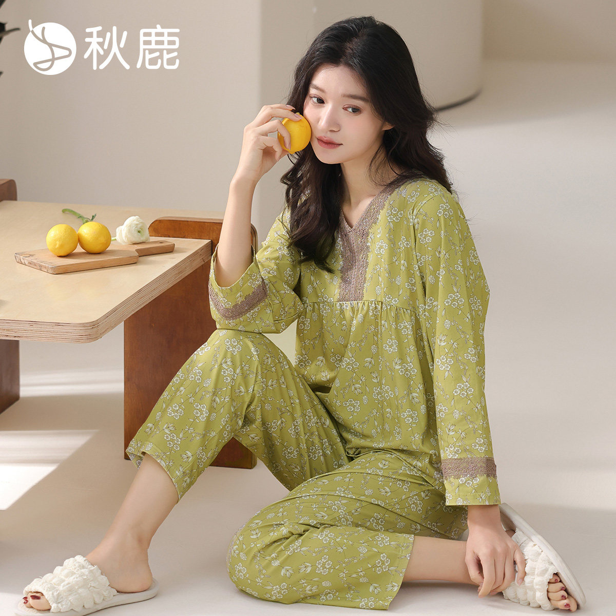 秋鹿超柔软纯棉睡衣女