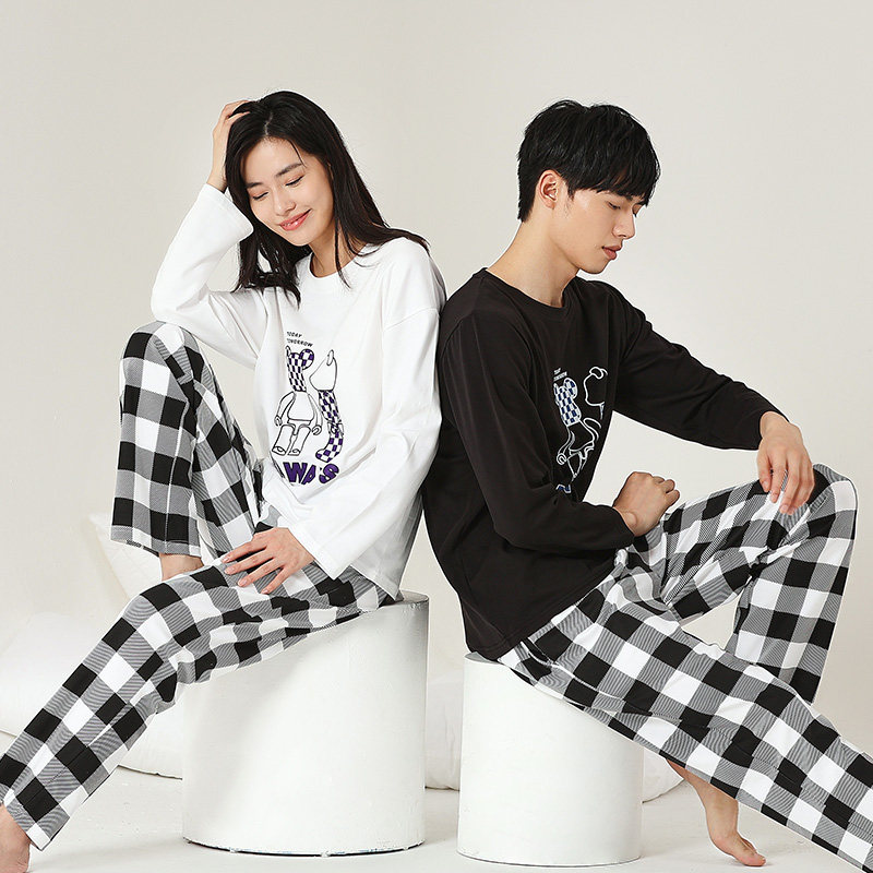 秋鹿可爱小熊印花纯棉情侣睡衣春秋款圆领长袖格纹长裤家居服套装,女士内衣/男士内衣/家居服,睡衣/家居服套装,淘宝优惠券,粉丝福利购,淘宝优惠卷
