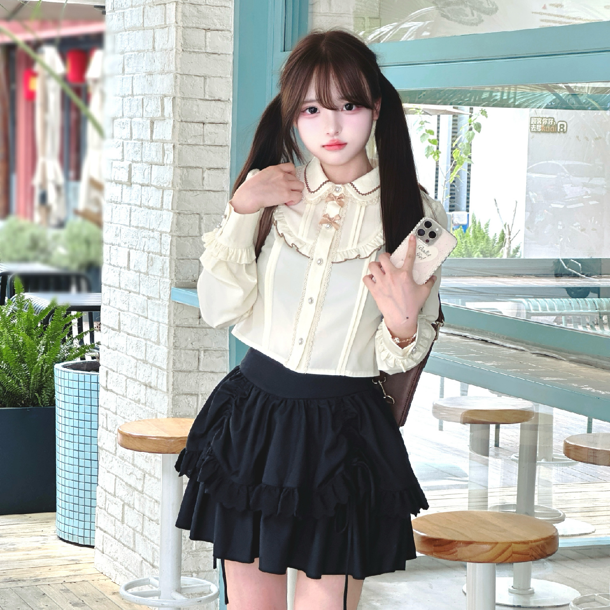 COSME【心动日】秋新品原创基础初恋感杏色雪纺衬衫学院甜美上衣