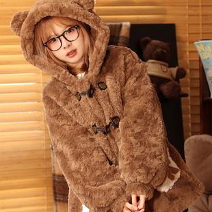 COSME 原创秋冬可爱减龄风牛角扣毛绒外套厚实保暖 熊熊乐园