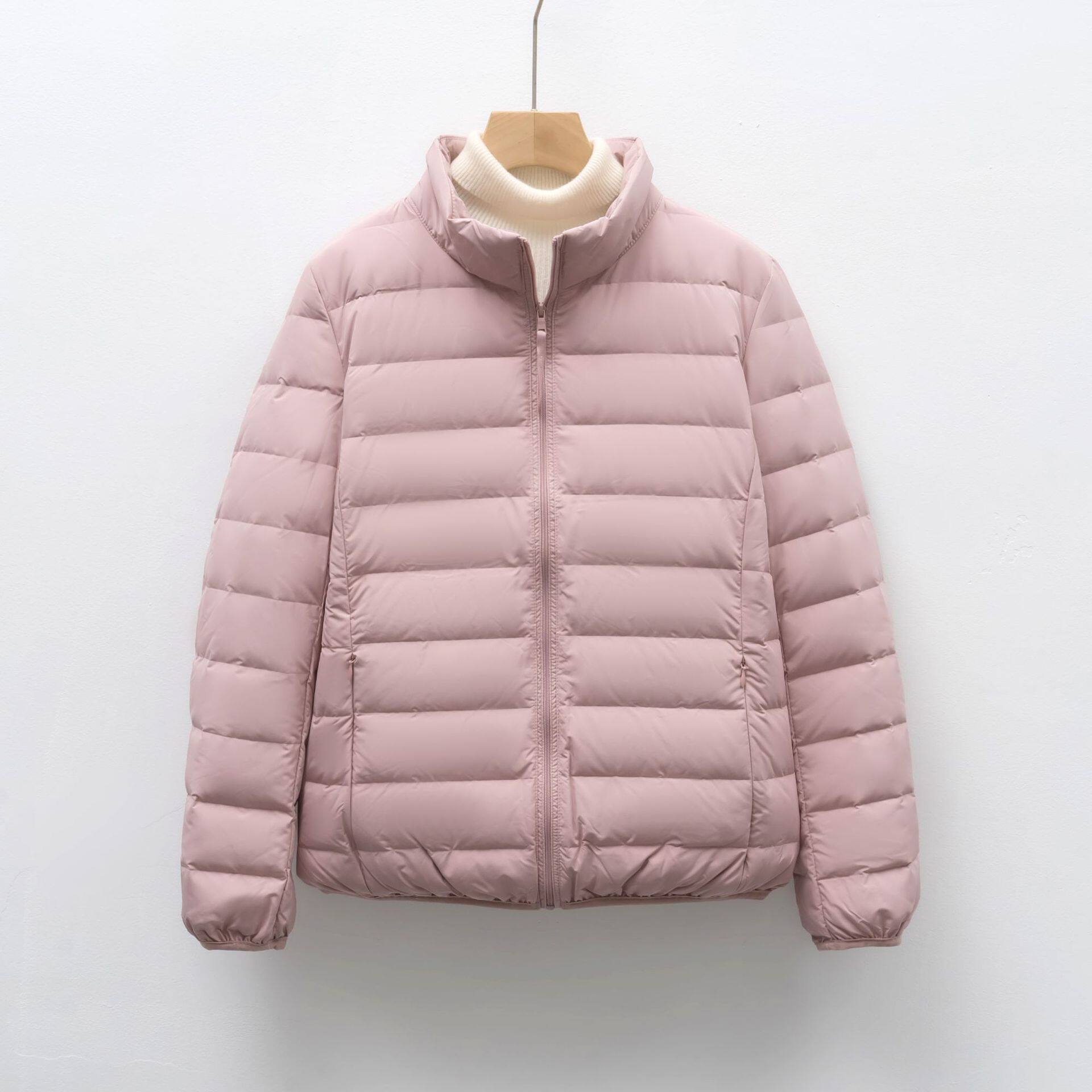 25冬女式90绒纯色女装立领无缝压胶羽绒服短款大码外套