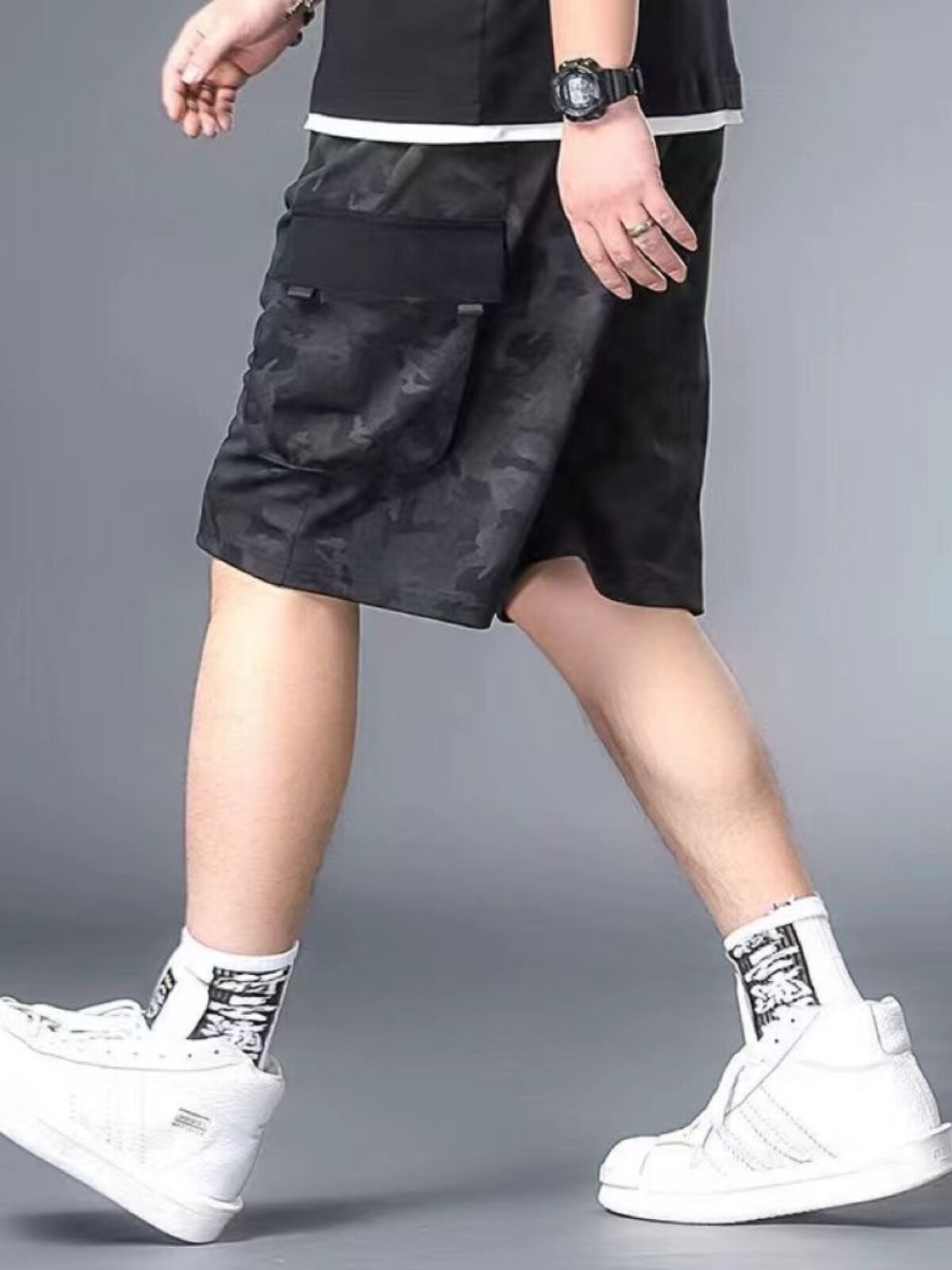 特大码迷彩五分短裤男夏季宽松舒适胖子阔腿外穿运动工装五分中裤