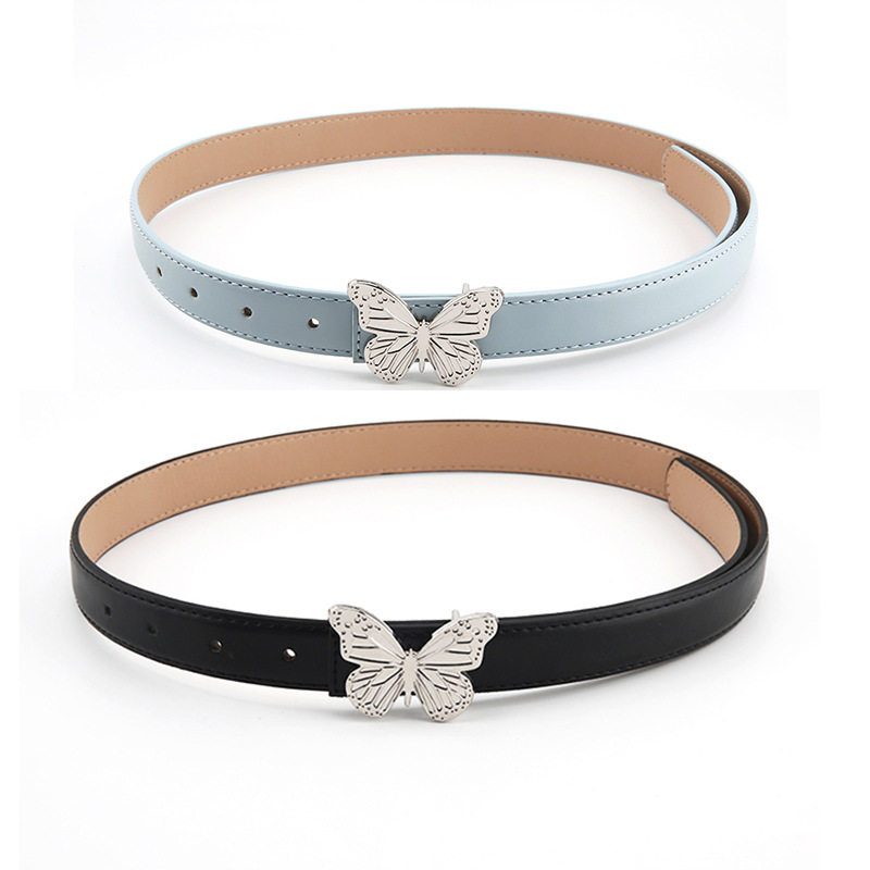 2024新款金属蝴蝶扣腰带欧美潮流女时尚皮带复古个性牛仔裤带黑色