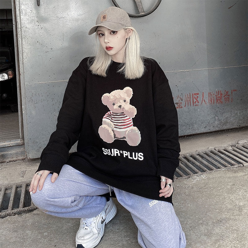 达人潮轩 ICONSLAB联名SSUR PLUS小熊圆领卫衣男女情侣潮牌套头衫