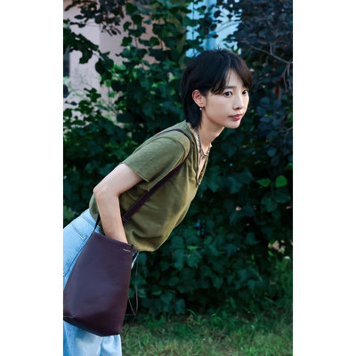 MARES ｜Amv原版章若楠白百何明星同款纯棉V领短袖T恤慵懒上衣