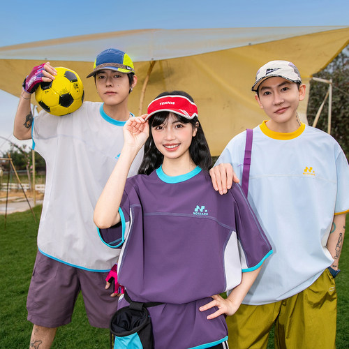 NOTEARS速干户外美式撞色圆领T恤男夏季新款网眼凉感运动情侣短袖