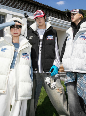 NOTEARS 美式复古座山雕刺绣毛领棉服马甲冬季保暖外套男女同款