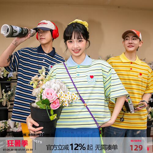 NOTEARS 青少年美式条纹polo衫男女2026新款夏季情侣宽松短袖上衣
