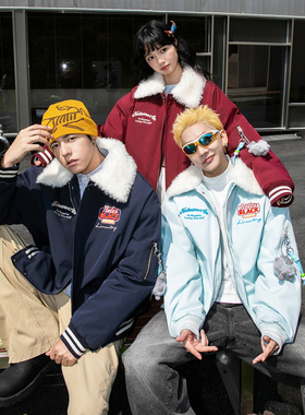 NOTEARS 美式复古刺绣情侣飞行夹克棉衣冬季加厚棉服外套男女同款